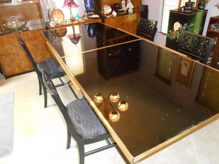 Brass & Black Glass Extension Table