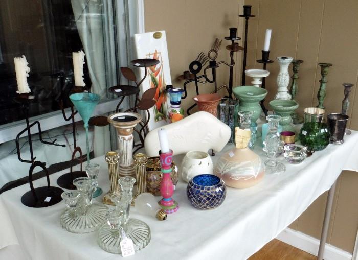 Vases, candleholders and a few Native American pieces.