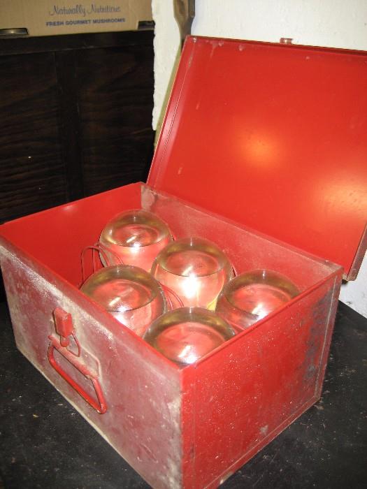 Unique vintage fire extinguisher kit with water filled globes