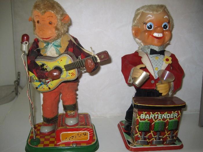 Mechanical monkey and bartender toys