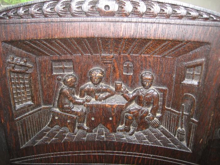 Closeup of carved wood chair