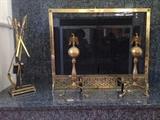 Fireplace Tools, Screen and Andirons with Eagle