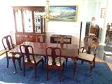 Mahogany Dining Room Table with Six Queen Anne Chairs