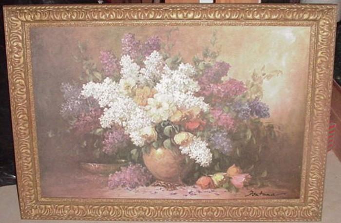 Oil on canvas of floral arrangement, signed Fontana