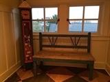 Antique reclaimed wood and rush bench 38 x 20 x52