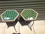 Hexagonal tiled tops on round iron bases