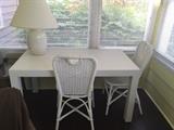 Parsons Table and 4 White Wicker Chairs