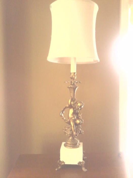 Antique Brass Cherub Lamp