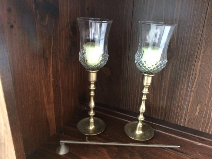 Brass and Glass Candlestick Holders