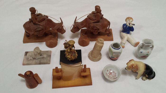 Carved Wood Oriental Figurines, Small Vases, Figurines