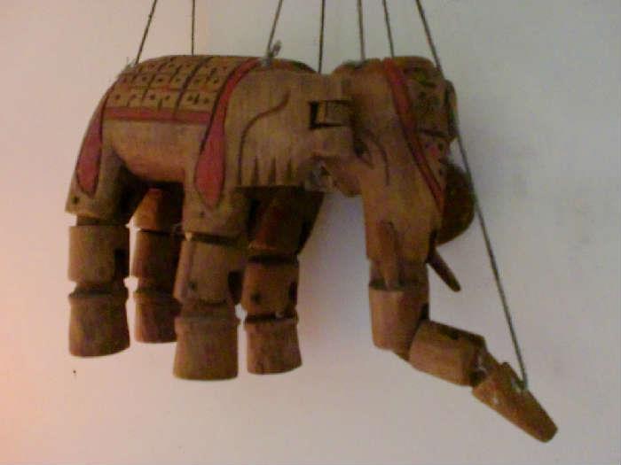 Carved Wood Thai Elephant Marionette 