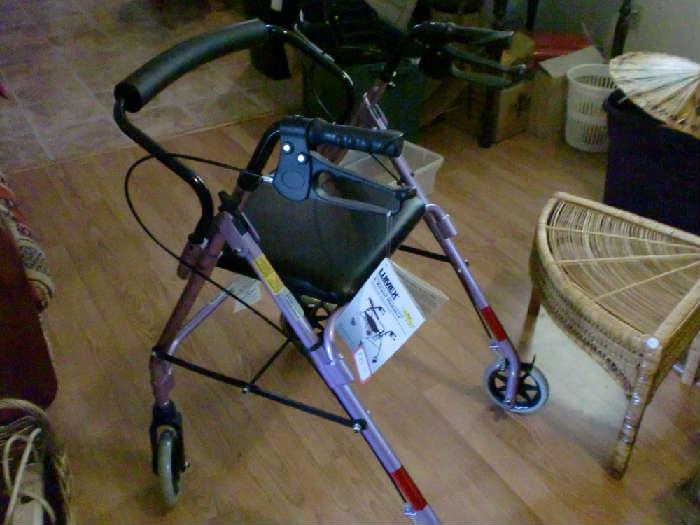 Four Wheeled Walker with Padded Seat and Brakes, New