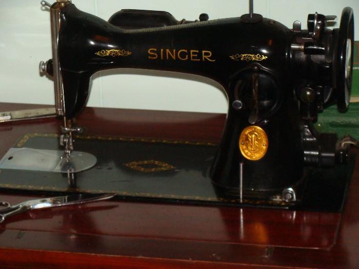 Singer Sewing Machine with Cabinet and Stool