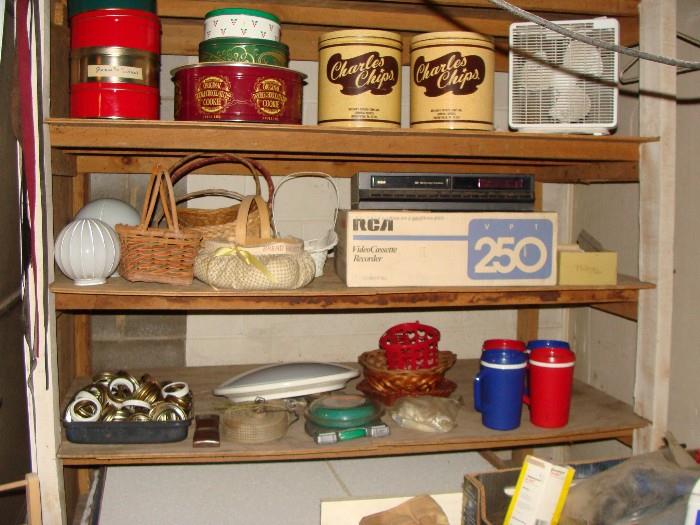 decorative cans, fans, rca vcr, baskets, canning lids and more
