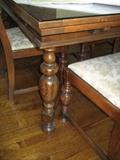 Antique Dining Room Set Table with 6 Chairs and built in Leafs on the table ends.  Also has extra Glass table tops