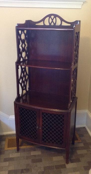 Mahogany etagere (what-not display) with 3 shelves & 2 doors - 48" tall