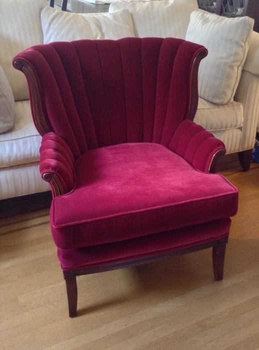 One of a PAIR of burgundy velvet chairs - gorgeous!