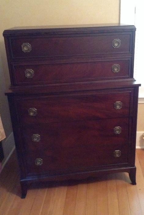 Mahogany 5 drawer highboy dresser - part of bedroom set (pieces priced individually)