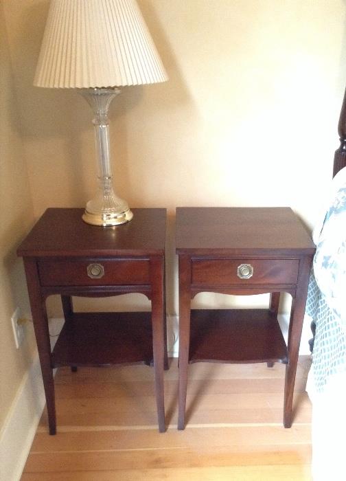 Pair of newer mahogany nightstands - 27" high. They match the highboy & 4 poster bed.