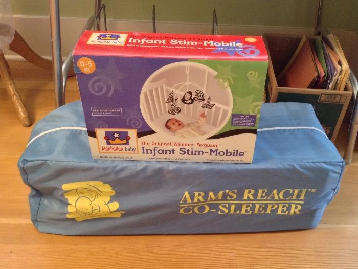 Baby accessories including Co-Sleeper (bassinet that attaches to adult bed) & Infant Stim-mobile