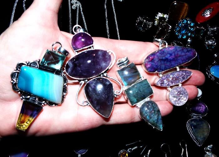 FABULOUS GEMSTONE AND STERLING JEWELRY INCLUDING PENDANTS, RINGS, BRACELETS, NECKLACES AND EARRINGS