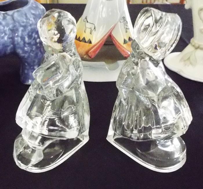 ANTIQUE GLASS DUTCH GIRLS "CANDY CONTAINERS"