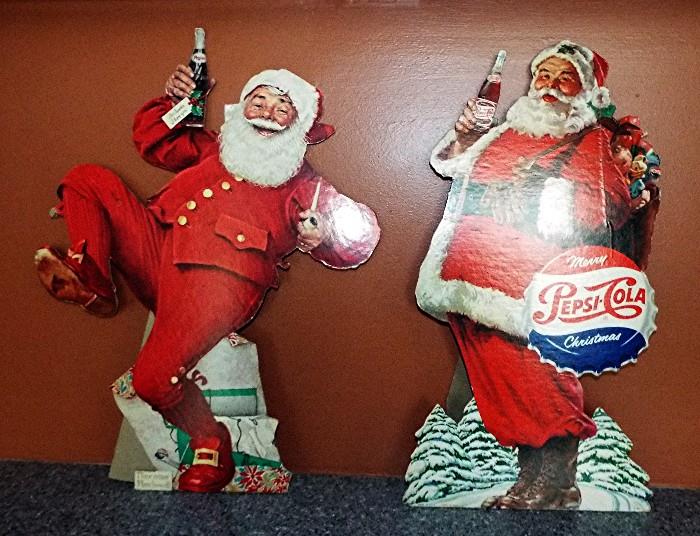 ANTIQUE (ON IS NORMAN ROCKWELL) SANTA CLAUS WITH PEPSI CARDBOARD CUTOUTS
