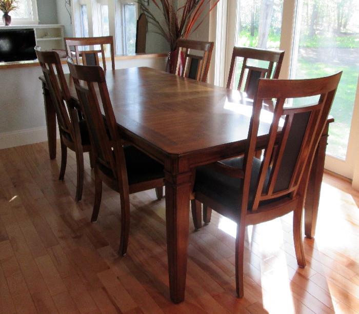 Wood Dining Table with Leaf and Six Chairs