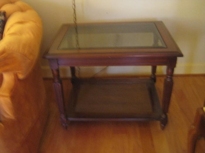 smoked glass and wood side table