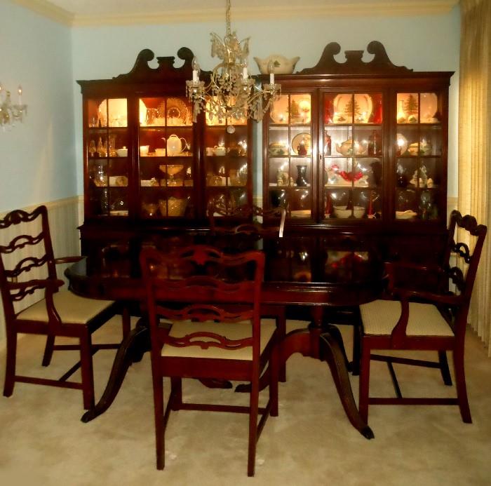 Really Fabulous Formal Dinette Set which includes 2 Matching Lighted China Cabinets, Table with 3 leaves (not pictured), 10 Chairs-yes 10! (no room for all 10), and Matching Sideboard and Bar