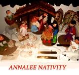 Complete Annalee Nativity Set including Mary, Joseph, Baby Jesus, 3 Wise Men, 3 Shepherds, an Angel, 7 lambs, 2 Camels, a Donkey and Brass Plates; All in Lovely Condition