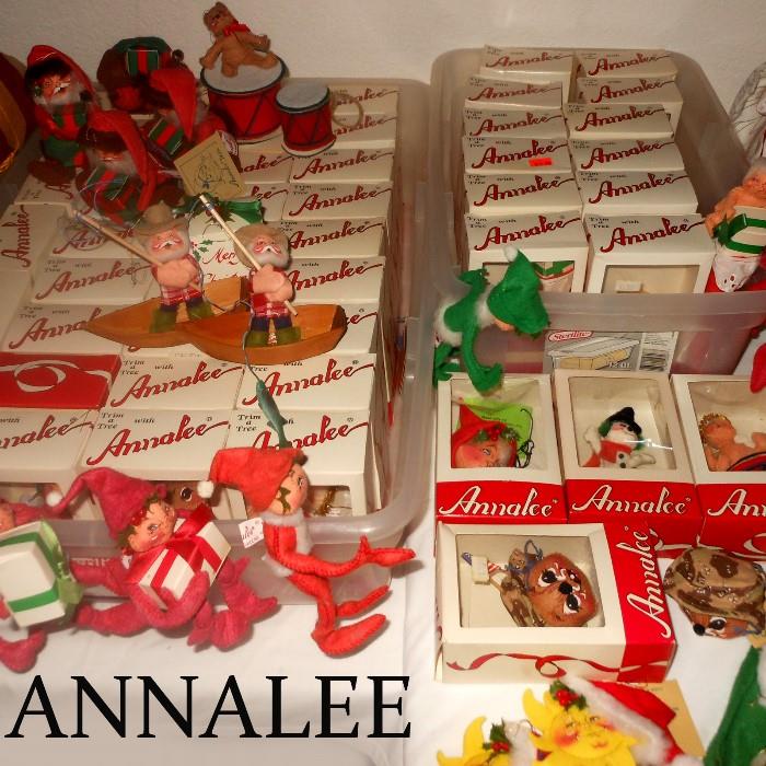 Numerous Annalee Christmas Ornaments and Elves 
