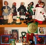 Byer's Choice Carolers and Disney Christmas Ornaments-all with original boxes 