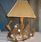 Driftwood, netting and shells Lamp 