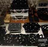 Just a sample of the Huge Selection of Black and White Polka Dotted Temp-tations Dishes available; All dishes have covers, many with stands and even black and white polka dotted spatulas 