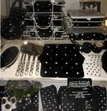 Just a small sample of the Temp-tations Black and White Polka Dotted dishes available; napkins, tea pot, utensils and even a black and white polka dotted purse cookie jar