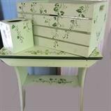 Hand Painted Bench, Box and Tissue Holder 