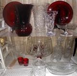 Ruby Glass, Waterford and other nice Crystal pieces 