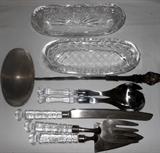 Waterford and Glass Handled Serving Utensils 
