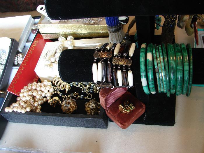 A sample of bangles. Shown are stone and malachite.