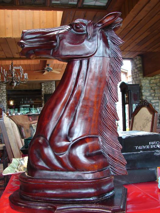 32" carved wood horse has a beautiful patina