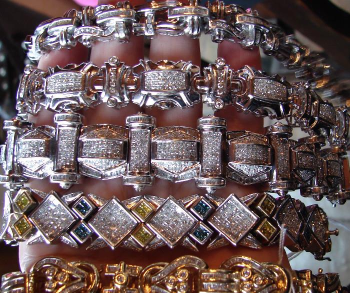 You  must see for yourself. Bling at its Hollywood best! This is merely a small sampling. More photos to come including traditional line or "tennis" bracelets, and vintage jewelry.