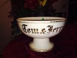 This antique "Tom & Jerry"
Bowl brings the English Pub drink to enjoy in America. This very rare dish has a stem. 
