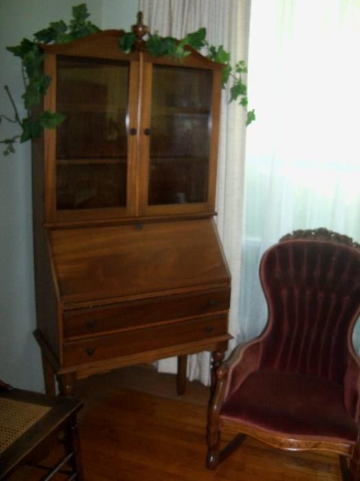 antique secretary desk & velvet covered rocker