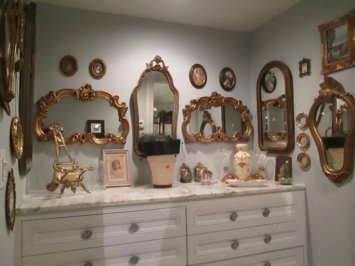 ANTIQUE GOLD GILDED MIRROR COLLECTION, HAT FORMS,  AND COLLECTIBLES.