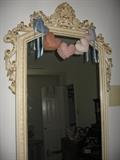framed 4 foot tall mirror with matching marble top bench