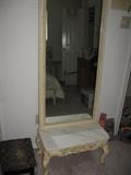 framed 4 foot tall mirror with matching marble top bench