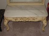 framed 4 foot tall mirror with matching marble top bench