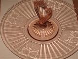 pink depression cake plate