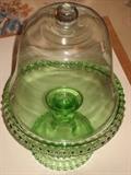 hobnob green cake plate with Bell shaped glass top